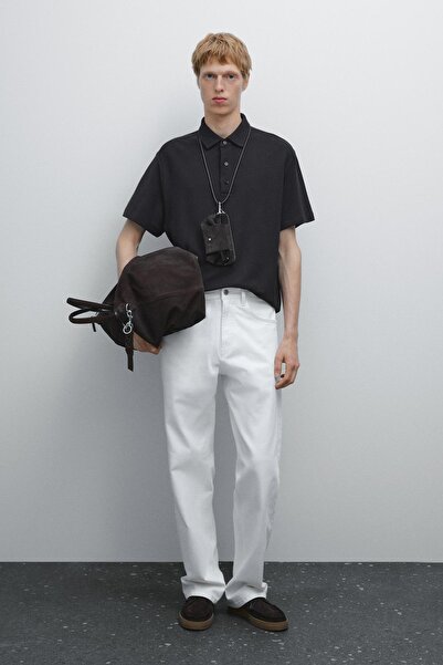 Massimo Dutti Dokulu kısa kollu polo yaka t-shirt