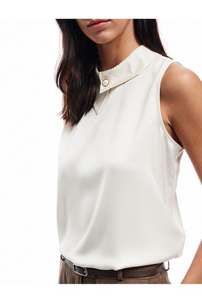 Koton New Season Accessory Asymmetrical Shirt Collar Sleeveless Satin Blouse