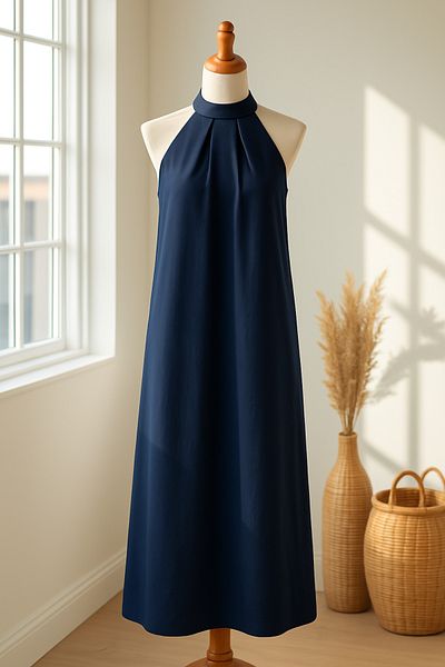 Gameyal Women's Halter Neck Casual Linen Midi Dress