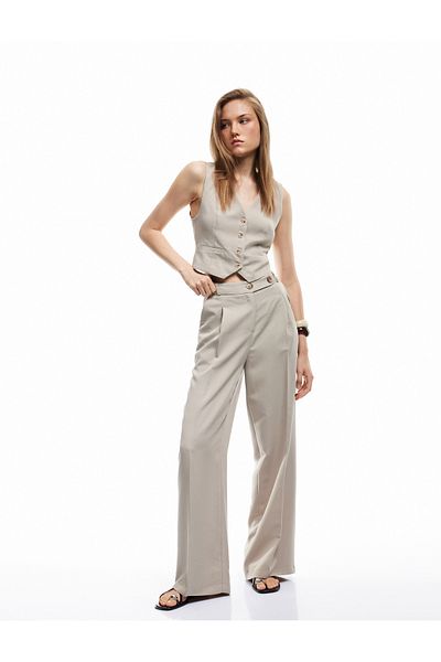Koton New Season Modal Fabric Pleated High Waist Palazzo Trousers with Pockets