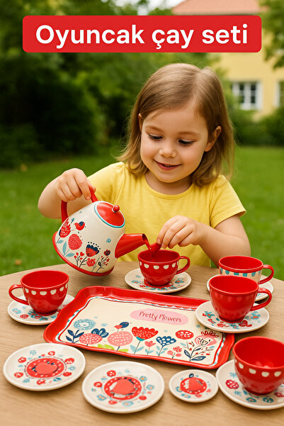 Sever Metal Oyuncak Çay Seti – 15 Parça | Çocuklar İçin Renkli ve Güvenli Mutfak Oyunu