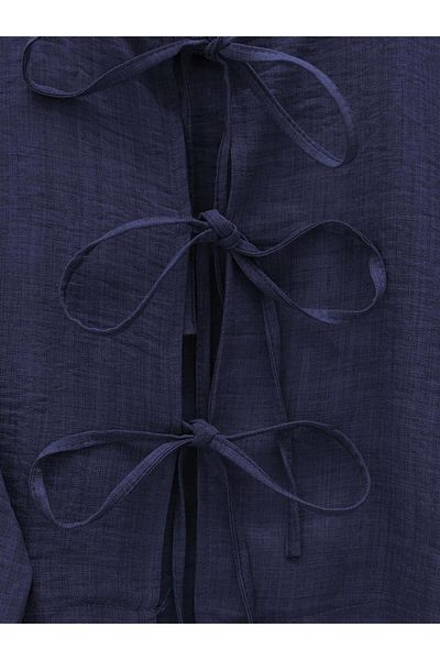 MACMODA Linen Suit with Lace-Up Front and Elastic Waist Skirt