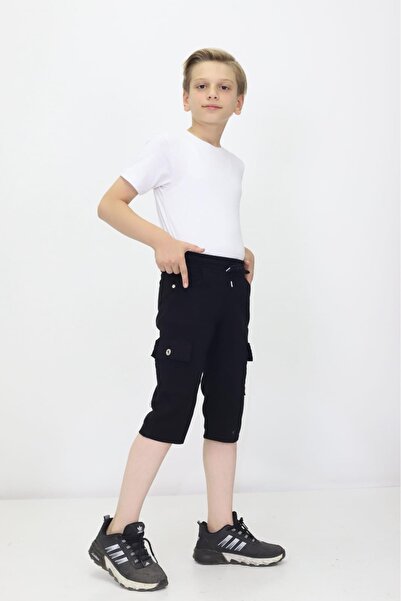 RAPİDO LİFE Boy's Light Blue Cargo Pocket Modern Linen Capri with Rope Detail Suitable for Summer Daily Use