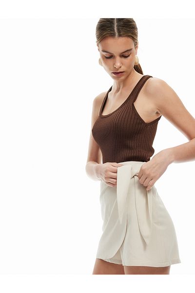 Koton New Season Linen Blended Double Breasted Tie Detail Shorts Skirt