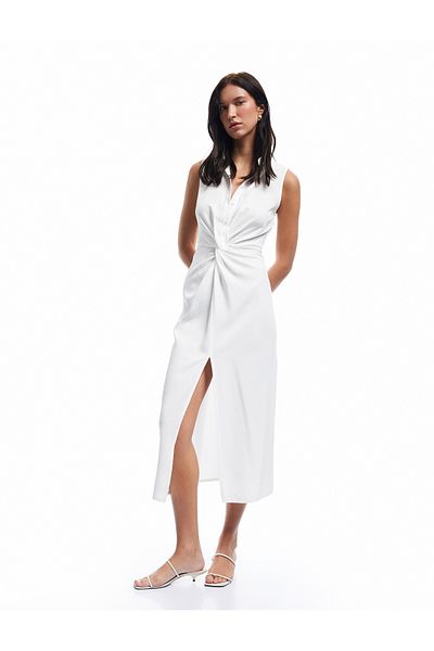 Koton New Season Koton X Sima Tarkan - Sleeveless Long Shirt Dress with Drape Detail