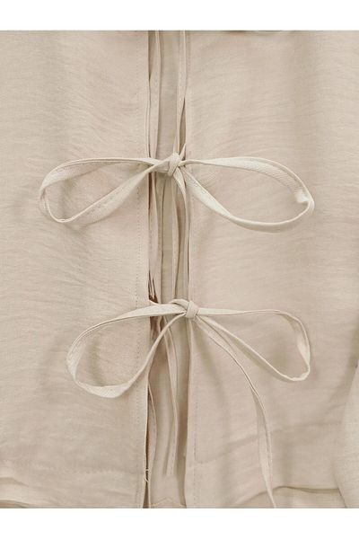 MACMODA Linen Suit with Lace-Up Front and Elastic Waist Skirt