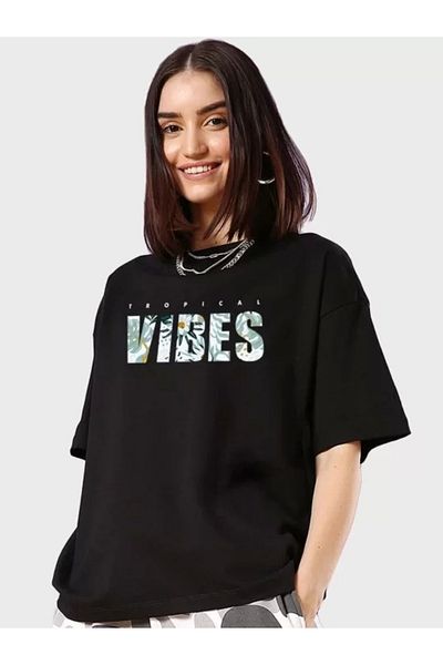 Mode Cool Black Oversize Women's T-shirt - Printed