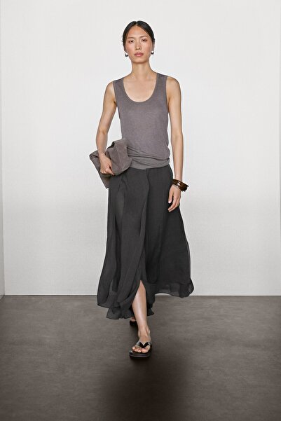 Massimo Dutti Fırfırlı uzun dökümlü etek