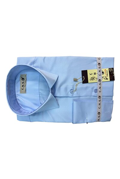 Altun Giyim Erkek Pamuk Saten Uzun Kollu Dar Kesim Buz Mavisi Renk Gömlek