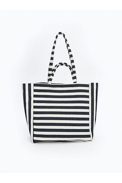 LC Waikiki Sari Striped Canvas Women's Beach Bag