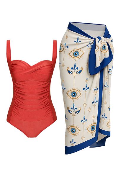 CUPSEA Women's Gathering Draped Cinnamon Evil Eye Beads Do Not Show Underwear Pareo Set of 2 Stylish and Slimming Effect