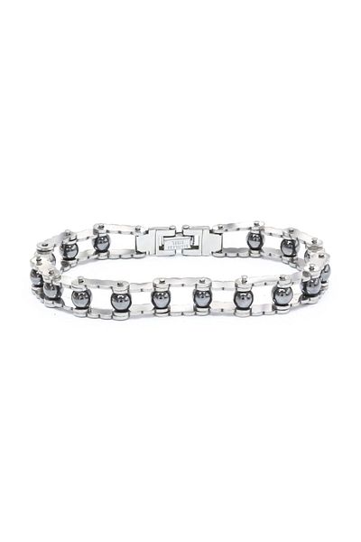 AKSESUARIM Hematite Stone Adjustable Steel Bracelet