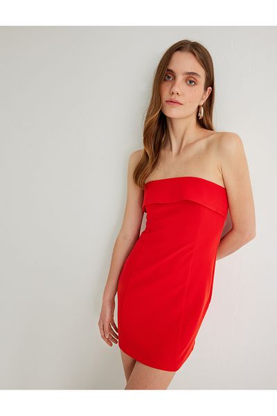 Koton New Season Koton X Sima Tarkan - Mini Strapless Dress with Floor Detail