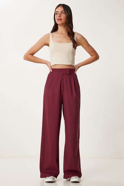 Lovelyİstanbul Velcro Woven Palazzo Trousers Cherry Lrv0101