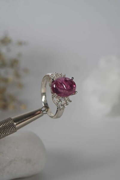 Aksesuaring Pembe Turmalin Taşlı Gümüş Yüzük