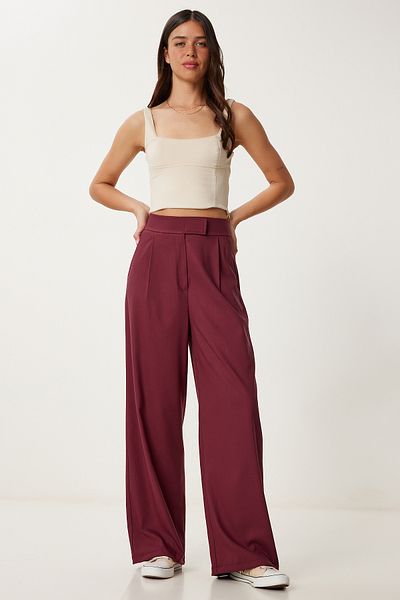 Lovelyİstanbul Velcro Woven Palazzo Trousers Cherry Lrv0101