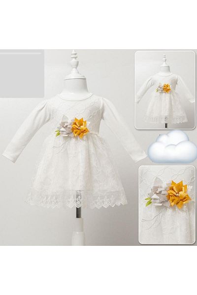 skycott Baby Girl 0-24 Months Bridal Dress Long Sleeve Floral Lace Dress