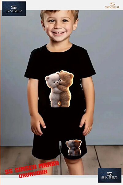 SS SİNSER Παιδικό μπλουζάκι με στάμπα "BEAR HUGGED 2LI" με λαιμόκοψη ποδηλάτο...