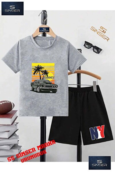 SS SİNSER Tricou cu gât rotund cu imprimeu special pentru copii „CAR SYH PALM...