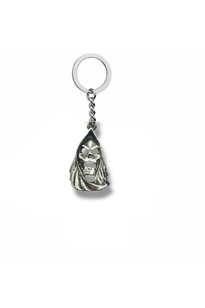 Herşey Nota Unisex Metal Keychain with Grim Reaper Figure – Gothic Design