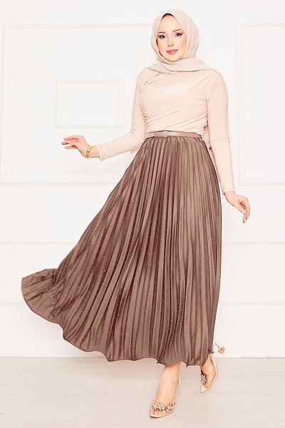 EBRUTESETTÜR Stone Deraylı Pleated Jersey Pleated Skirt