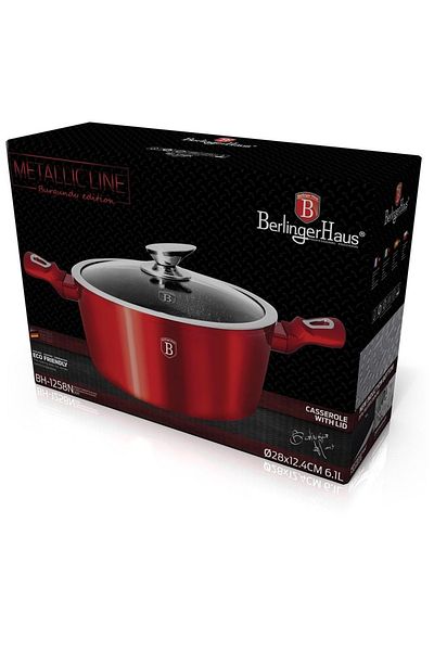 Berlinger Haus Non-stick Marbled Pot 28 Cm With Lid, 6 L – Bh 1258n, Burgundy Metallic Line