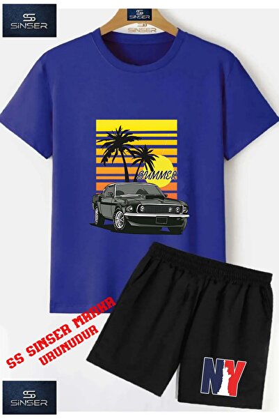 SS SİNSER Tricou cu gât rotund cu imprimeu special pentru copii „CAR SYH PALM...