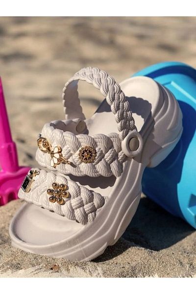 Ayakkabı Durağı Women's Heeled Soft Sole Stone Sandals Slippers