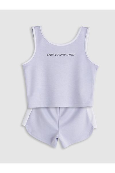 LC Waikiki Lilac U Neck Soft Touch Girl's Tank Top and Shorts