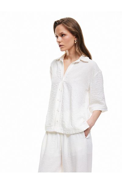 Koton New Season Classic Collar Elbow Length Short Sleeve Oversize Shirt