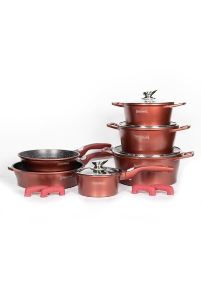 Royalty Line Marbled pots and pans set with lids, 14 pieces, removable handle...