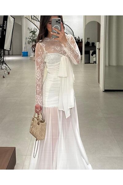 ALANOOD FASHION Qamar Dress - Black and White Lace Dress
