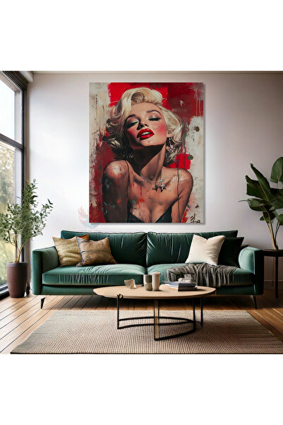 Artarilion Kırmızı Beyaz Duvar Tablosu Marilyn Monroe Kanvas Tablo Dijital Ba...