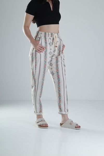 COCOPELLI Ethnic Patterned Linen Trousers