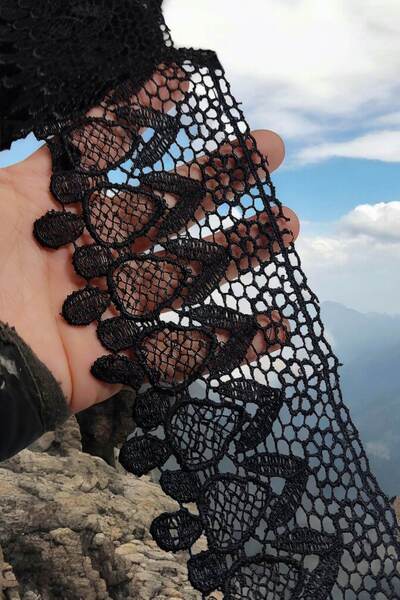 DUAYEN siyah güpür dantel harika mintan desen 1 metre