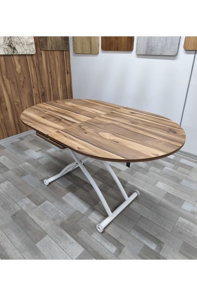SEHPAM AKILLI Ortadan Açılır Akıllı Yemek Masası Oval Mdf Tabla Alt Mekanizma Metal Beyaz Renk