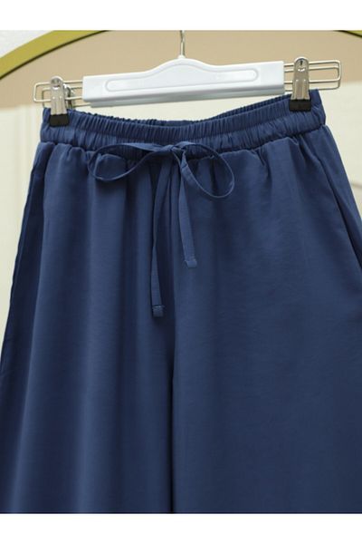 Modamorfo Ελαστική μέση με κορδόνια Loose Wide Leg Modal Fabric Casual Παντελόνι -indigo
