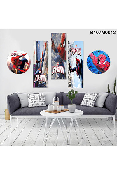 A2ZTR Çocuklar desenleri 5 Parçalı Dekoratif Duvar Tablo Saatli