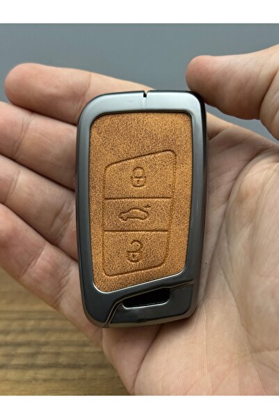 Mavi Keys Husă de protecție pentru chei din piele și metal cu 3 butoane pentru Volkswagen Passat Skoda Octavia Superb Seat, maro