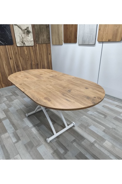 SEHPAM AKILLI Ortadan Açılır Akıllı Yemek Masası Oval Mdf Tabla Alt Mekanizma Metal Beyaz Renk