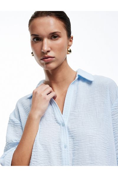 Koton New Season Classic Collar Elbow Length Short Sleeve Oversize Shirt