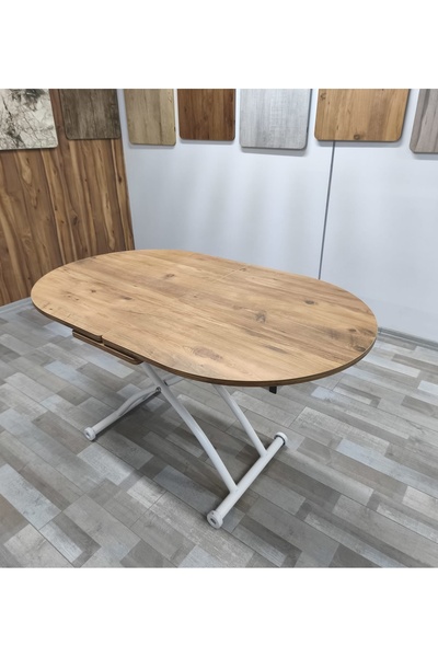 SEHPAM AKILLI Ortadan Açılır Akıllı Yemek Masası Oval Mdf Tabla Alt Mekanizma Metal Beyaz Renk