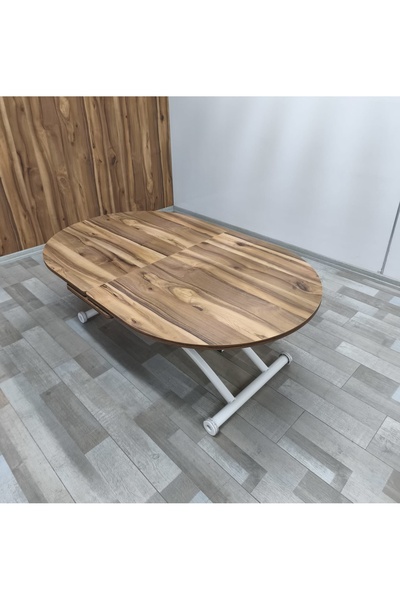 SEHPAM AKILLI Ortadan Açılır Akıllı Yemek Masası Oval Mdf Tabla Alt Mekanizma Metal Beyaz Renk