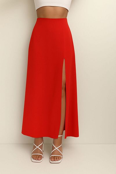 AL&SU BUTİK Women's Long Deep Front Slit Fabric Skirt