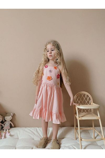 cacakids Flower Detailed Strap Girl's Dress