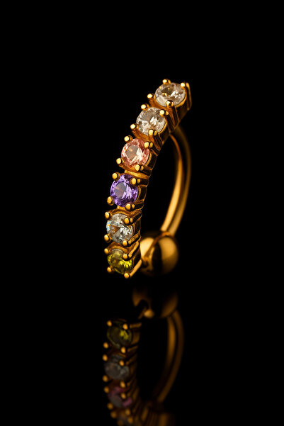 depozoom 316L Cerrahi Çelik 6 Taş Multi Kristal Zirkon Göbek piercingi