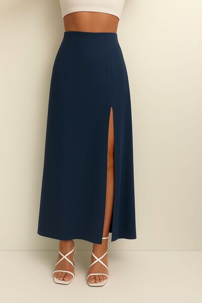 AL&SU BUTİK fustă lungă din țesătură cu fantă în față pentru femei