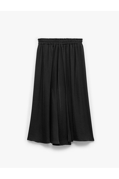 Koton New Season Aerobin Fabric A-Line Midi Length Satin Flared Skirt with Slit Detail
