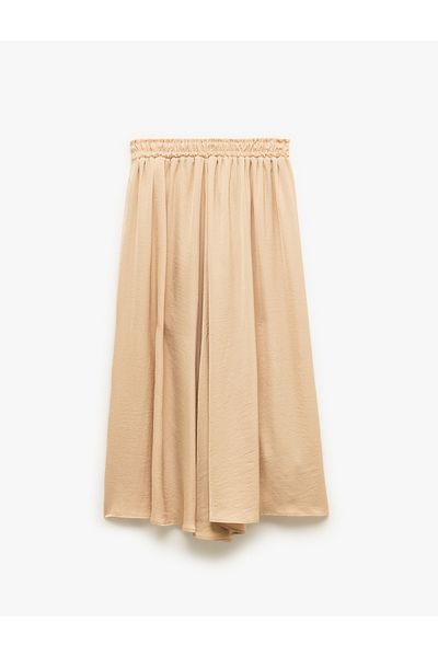 Koton New Season Aerobin Fabric A-Line Midi Length Satin Flared Skirt with Slit Detail