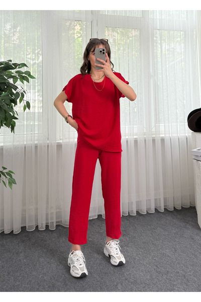 LUVESSE Nisva Kırmızı Paça Pensli Ayrobin Takım